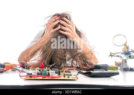 Woman Repairing Computer Part, Problems Concept Stock Photo