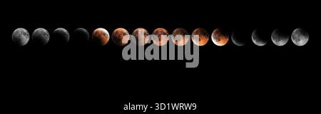 Lunar Eclipse Phases, Blood moon, Composite Lunar Eclipse Stock Photo