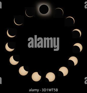 Total Solar Eclipse phases. Composite Solar Eclipse. Stock Photo
