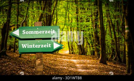 Signposts the direct way to Daylight saving time Winter - Bildmontage Stock Photo