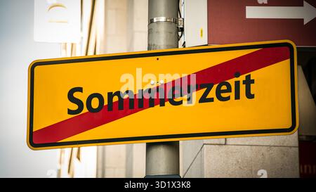 Signposts the direct way to Daylight saving time Winter - Bildmontage Stock Photo