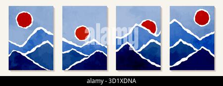 Abstract art mountain. Abstract day and night, sun and moon modern style. Modern art graphic background. Abstract landscape Design for wall decoration Stock Vector