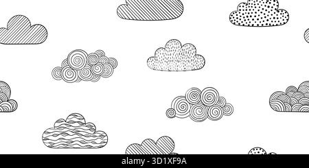Black and white seamless pattern of doodle clouds. design background greeting cards and invitations to the wedding, birthday, mother s day Stock Vector