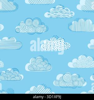 Black and white seamless pattern of doodle clouds. design background greeting cards and invitations to the wedding, birthday, mother s day Stock Vector