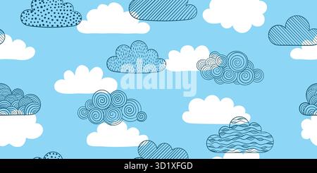 Black and white seamless pattern of doodle clouds. design background greeting cards and invitations to the wedding, birthday, mother s day Stock Vector