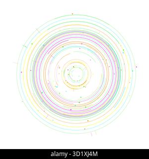 Dynamic multicolored concentric orbital arcs and dots create a vibrant abstract science and technology background, perfect for modern design, presentations, and creative projects vector illustration Stock Vector