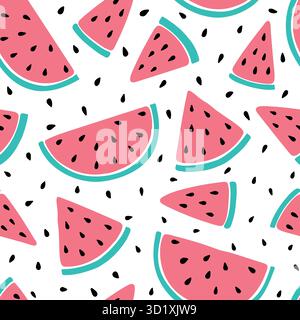 Seamless pattern with pink watermelons and watermelon slices. Hand drawn watermelon pattern on white background. for fabric, drawing labels, print Stock Vector