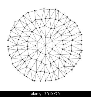 Abstract geometric network pattern with interconnected lines and dots forming a circular diamond facet structure perfect for science, technology, or modern backgrounds isolated on white background. Stock Vector