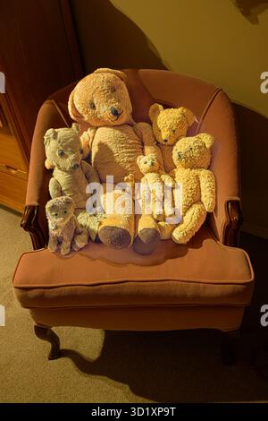 vintage teddy bears on armchair Stock Photo