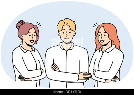 Portrait of smiling young professionals in uniforms feeling successful and confident. Group of work specialists or staff in formal wear. Vector illust Stock Photo