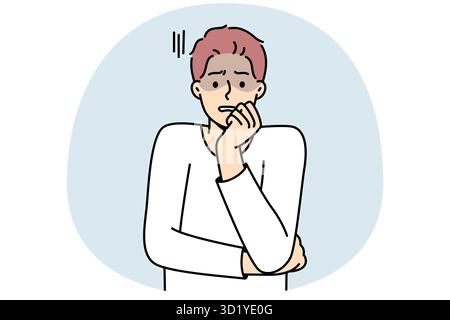 Anxious young man feeling terrified and worried. Unhappy guy feel afraid and astonished. Emotion control and mental problems. Vector illustration. Stock Photo