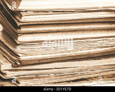 stack of old vintage books, closeup Stock Photo