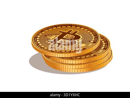Stacked Bitcoin coins representing digital currency and decentralized finance concept with intricate design. Stock Vector
