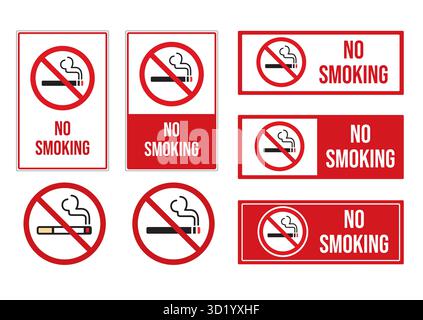 Collection of No Smoking signs in various shapes displaying clear prohibition messages to promote a smoke-free environment. Stock Vector