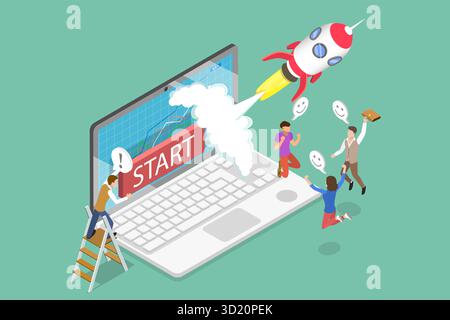 3D Isometric Flat  Illustration of Startup New Business, Initiating a Fresh Entrepreneurial Venture Stock Photo