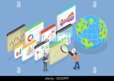 3D Isometric Flat  Illustration of Analysis Report or Research Results, Financial Statistics Stock Photo