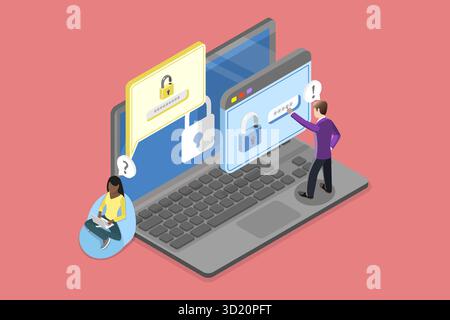 3D Isometric Flat  Illustration of Digital Verification, Secure Two-factor Authentication Stock Photo