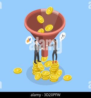3D Isometric Flat  Illustration of Sale Funnel, Increasing Purchase Rate in Advertising Campaign Stock Photo