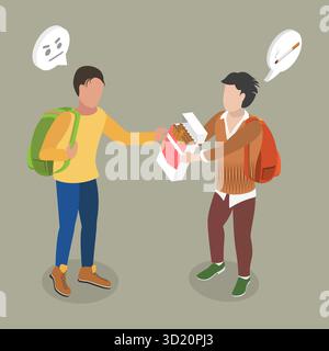3D Isometric Flat  Illustration of Peer Influence On Adolescent Smoking, Peer Pressure Stock Photo