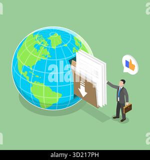 3D Isometric Flat  Illustration of Digital Data Management, File Transfer Stock Photo