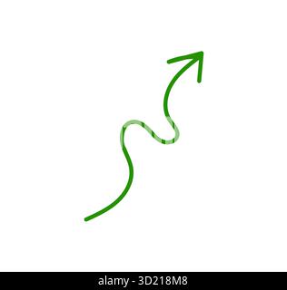 Curved thin line green arrow pointing upward vector symbol isolated on white background representing growth progress success and improvement Stock Vector