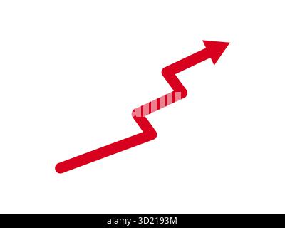 Red zigzag arrow graph pointing upward symbolizing business growth progress success and achievement vector isolated on white background Stock Vector