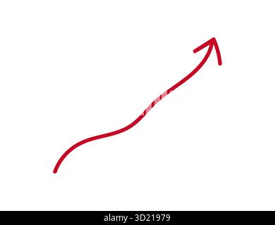 Hand drawn red thick arrow line moving upward vector isolated on white background symbolizing progress success growth direction business development Stock Vector
