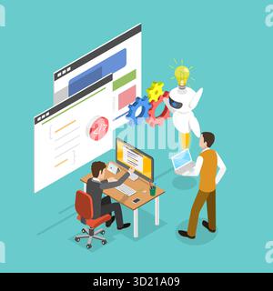 3D Isometric Flat  Illustration of Programming, Chatbot Assistant Stock Photo