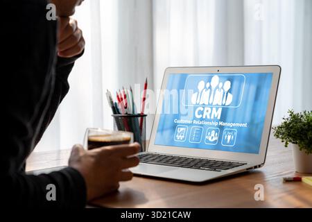 Customer relationship management system on modish computer for CRM business and enterprise Stock Photo