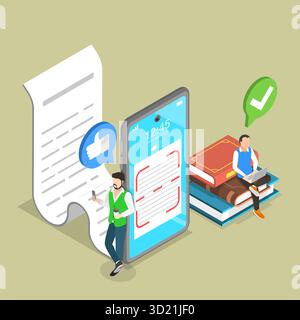 3D Isometric Flat  Illustration of Text Scanning Recognition, OCR Technology Stock Photo