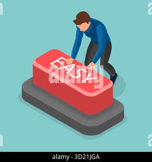 3D Isometric Flat  Illustration of Easy Button, Startup Launch, Start New Business Stock Photo