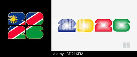 Year 2026 with flag of Namibia and in color palate of Namibia flag. Happy New Year 2026 in two different style. New Year design for Calendar, Posters, Stock Vector