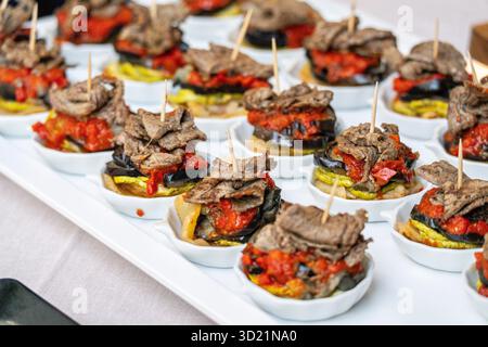 Mallorcan tumbet tapas with veal, Mallorca, Balearic Islands, Spain Stock Photo