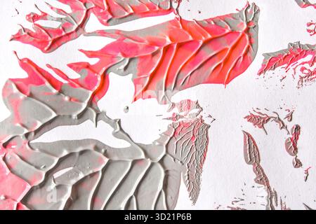 Abstract gray and pink textured paint strokes on canvas with dynamic patterns Stock Photo