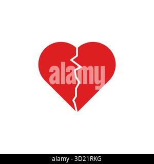 Red Broken Heart Vector Icon Isolated on White Background Stock Vector