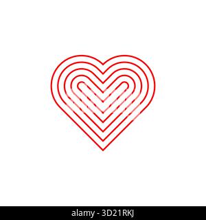 Abstract red concentric heart vector symbol isolated on white perfect for love illustration romantic design greeting card or digital creative projects Stock Vector