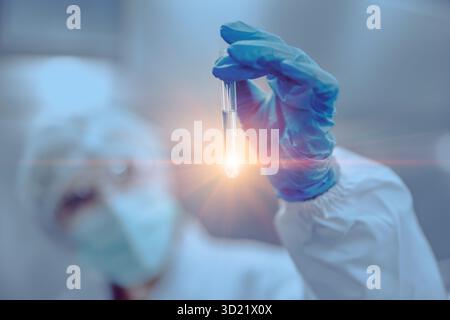 Pharmaceutical scientist team working research and study new medical formula in laboratory work Stock Photo