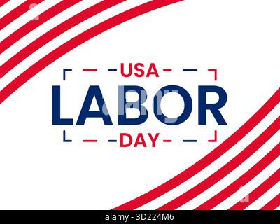USA Labor Day typography vector with red stripes isolated on white perfect for holiday celebration illustration patriotic design greeting card Stock Vector