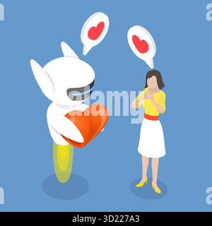 3D Isometric Flat  Illustration of Chatbot or AI Bot Assistant, Machine Learning Technology Stock Photo
