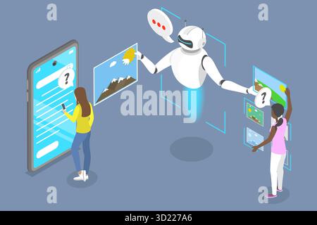 3D Isometric Flat  Illustration of AI Prompt Engineer, Artificial Intelligence Stock Photo