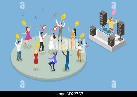 3D Isometric Flat  Illustration of Wedding Dancing, DJ Mixing Tracks Stock Photo