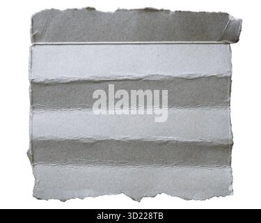 Piece of torn grey rectangular hard paper with folded horizontal lines isolated on white background with clipping path Stock Photo
