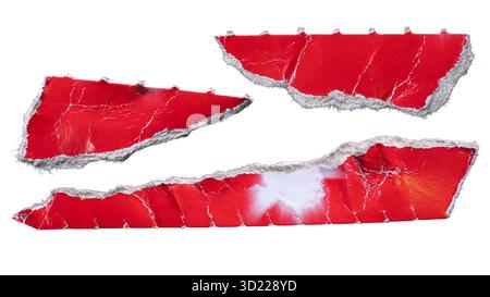 Pieces of red triangle-like shape hard paper torn from box packaging isolated on white background with clipping path Stock Photo
