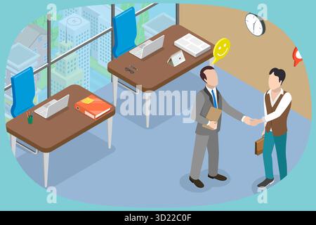3D Isometric Flat  Illustration of Job Offer, A Person Obtaining Employment Stock Photo