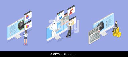 3D Isometric Flat  Illustration of AI In Human Resources , Robot HR Manager Stock Photo