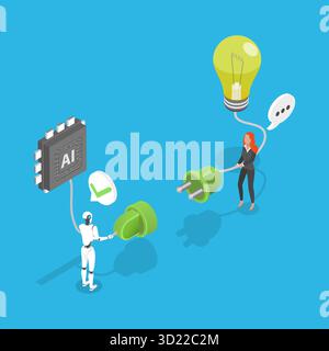 3D Isometric Flat  Illustration of Artificial Intelligence, Machine Learning, Neural Networks Stock Photo