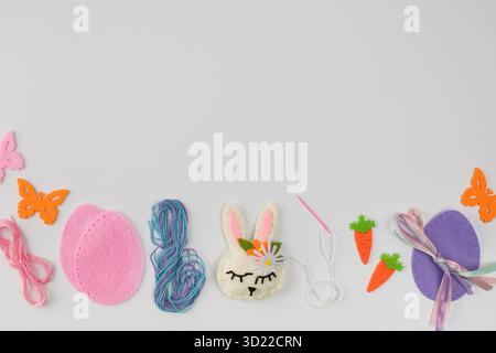 Creative easter craft supplies for diy projects and decoration ideas. Copy space Stock Photo