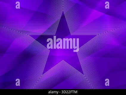 Linear star shape on the violet low poly glossy background. Geometric abstract vector design Stock Vector