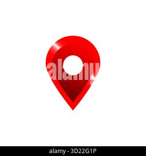 Glossy red location map pin icon vector isolated on white perfect for navigation travel illustration or digital map design projects Stock Vector