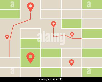 Map vector with red location pins and routes perfect for navigation travel planning illustration or digital map design projects Stock Vector